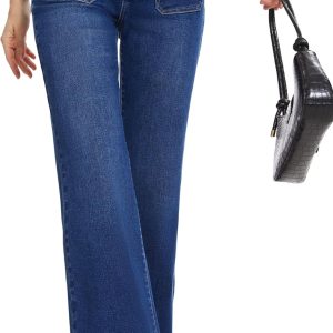 Women Flare High Waisted Bell Bottom Wide Leg Jeans Baggy Stretch Trendy Denim with Pockets